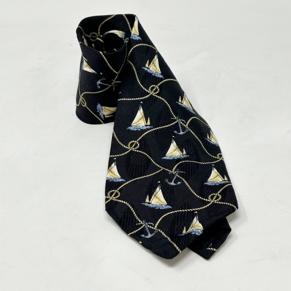 Vintage FERRELL REED Men’s Navy Blue Nautical Sailboat Anchor Rope Tie 58”